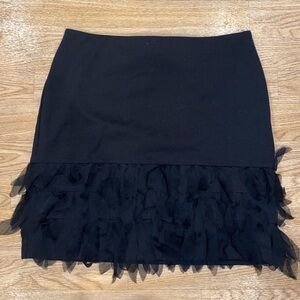 NWT Ann Taylor Black Skirt w/ Tulle Ruffles. Zip up back. 8 PETITE